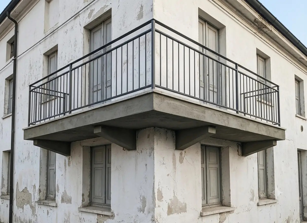 Restauro di un balcone in calcestruzzo con ripristino del frontalino